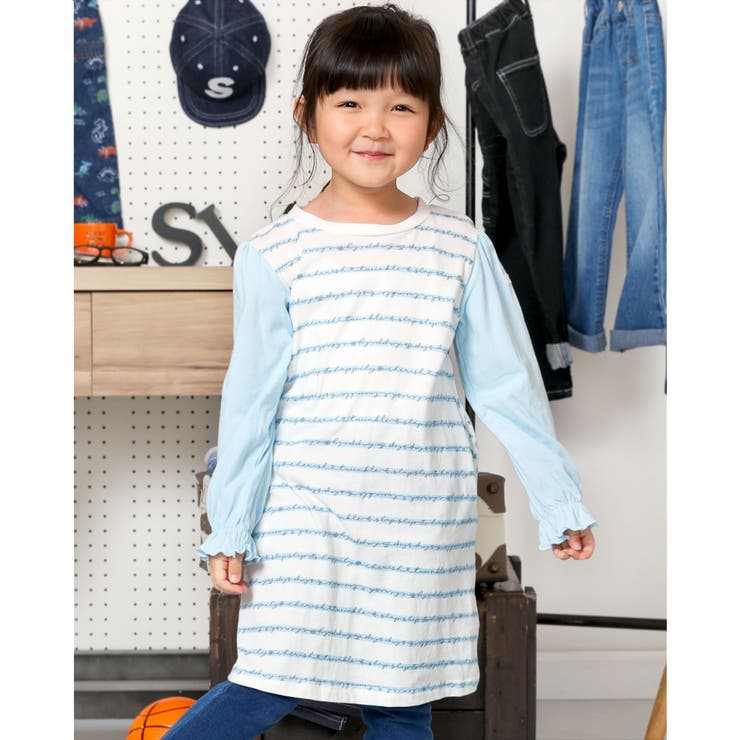英字ボーダー柄長袖ワンピース(80～130cm) | SLAP SLIP | 詳細画像1 