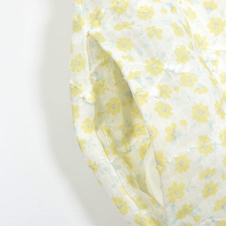 胸フリル花柄シフォン切り替えワンピース(80~130cm)[品番