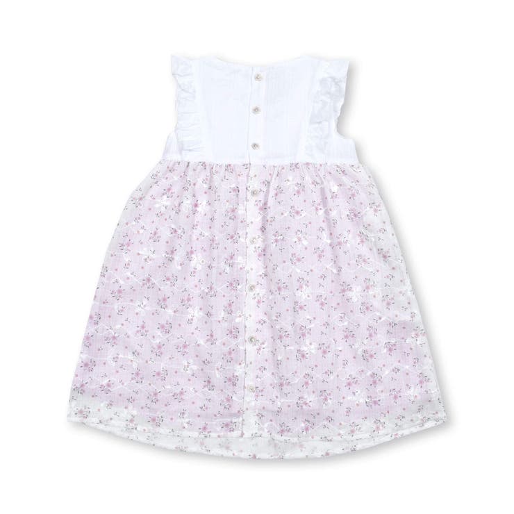 胸フリル花柄シフォン切り替えワンピース(80~130cm)[品番 胸フリル花柄シフォン切り替えワンピース(80~130cm)[品番