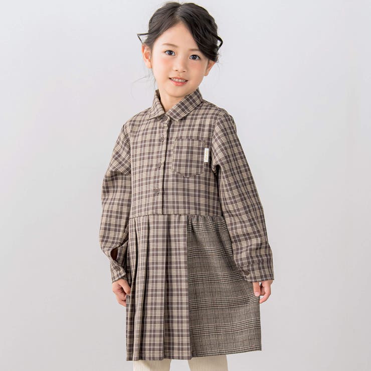ブラウン系 | 【お揃い】千鳥格子タータンチェック柄シャツワンピース(90~130cm) | SLAP SLIP