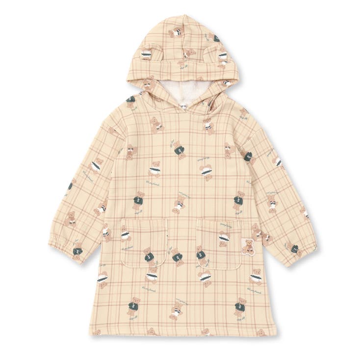 ベージュ | 【お揃い】アニマルクマさん総柄クマ耳フード付きワンピース(80~130cm) | SLAP SLIP