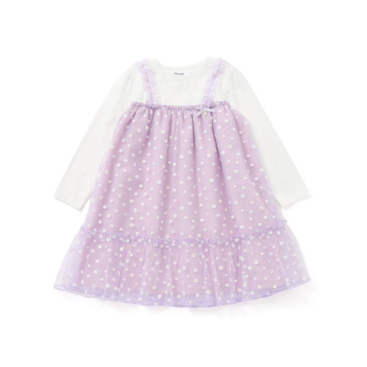 ピンクパープル(パープル) | 【お揃い】お花チュールスカートドッキングワンピース(80~130cm) | SLAP SLIP