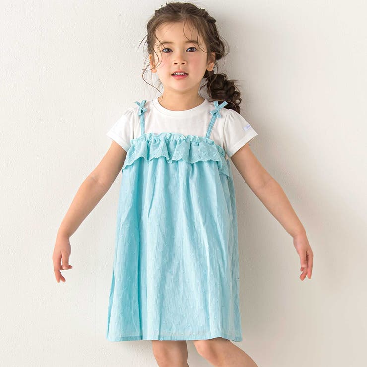ブルー | 【お揃い】肩リボンドッキングワンピース(80~130cm) | SLAP SLIP