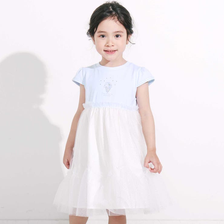 ブルー×ホワイト | 【お揃い】キラキラドットラメチュールドッキングワンピース(80~130cm) | SLAP SLIP