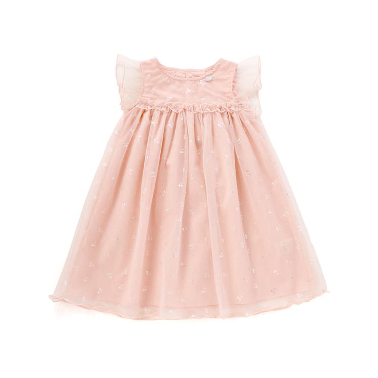 ピンク系 | 【お揃い】チェリーオーロラ箔プリントチュールワンピース(80~130cm) | SLAP SLIP