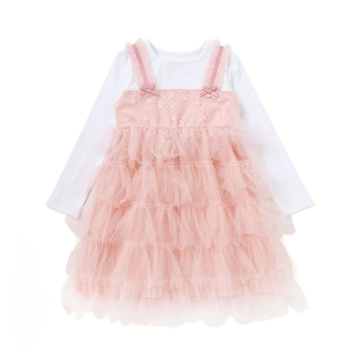 ホワイト×ピンク | 【お揃い】スカラップチュールスカートドッキングワンピース(80~130cm) | SLAP SLIP