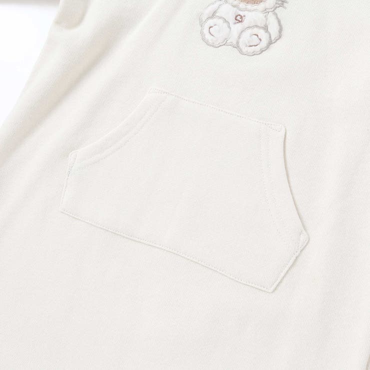 ウサギネコアニマルふわふわパッチ刺しゅう袖切り替えフーディーワンピース(80~1… | SLAP SLIP | 詳細画像10 