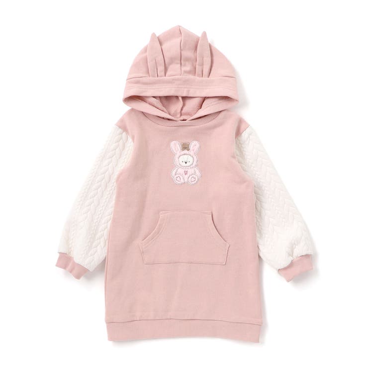 ウサギネコアニマルふわふわパッチ刺しゅう袖切り替えフーディーワンピース(80~1… | SLAP SLIP | 詳細画像13 