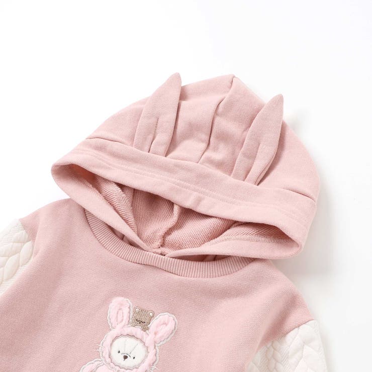 ウサギネコアニマルふわふわパッチ刺しゅう袖切り替えフーディーワンピース(80~1… | SLAP SLIP | 詳細画像15 