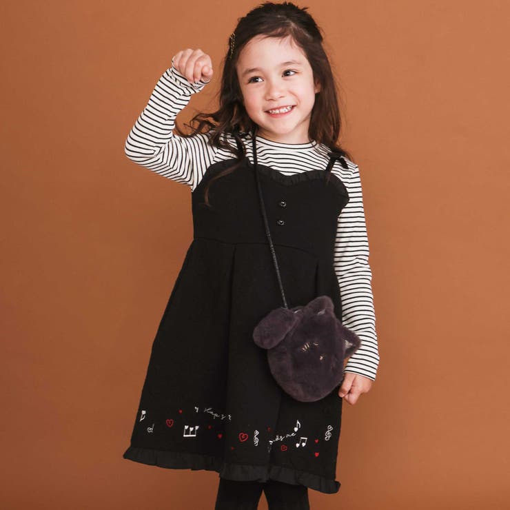 ブラック | ハート音符刺しゅうポコポコキルトドッキングワンピース(80~130cm) | SLAP SLIP