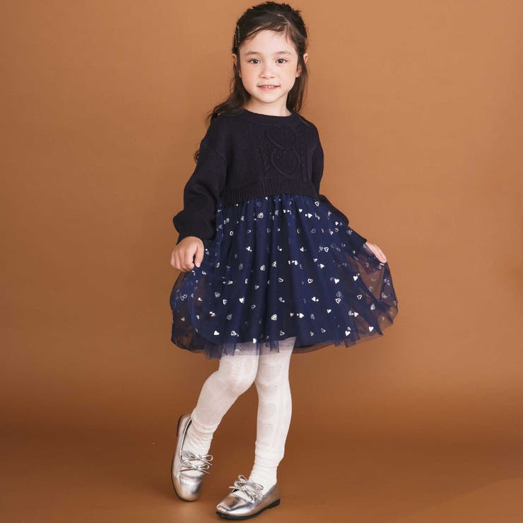 ニット×チュールハートたっぷり切替ワンピース(80~130cm) | SLAP SLIP | 詳細画像3 