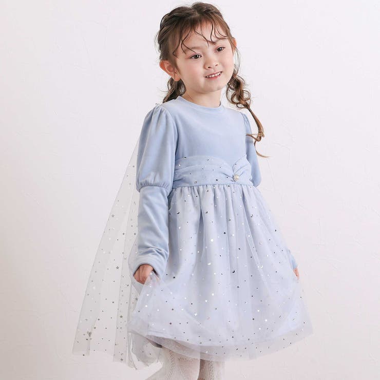 きらめく星のチュールマントつきベロアワンピース(80~130cm) | SLAP SLIP | 詳細画像1 