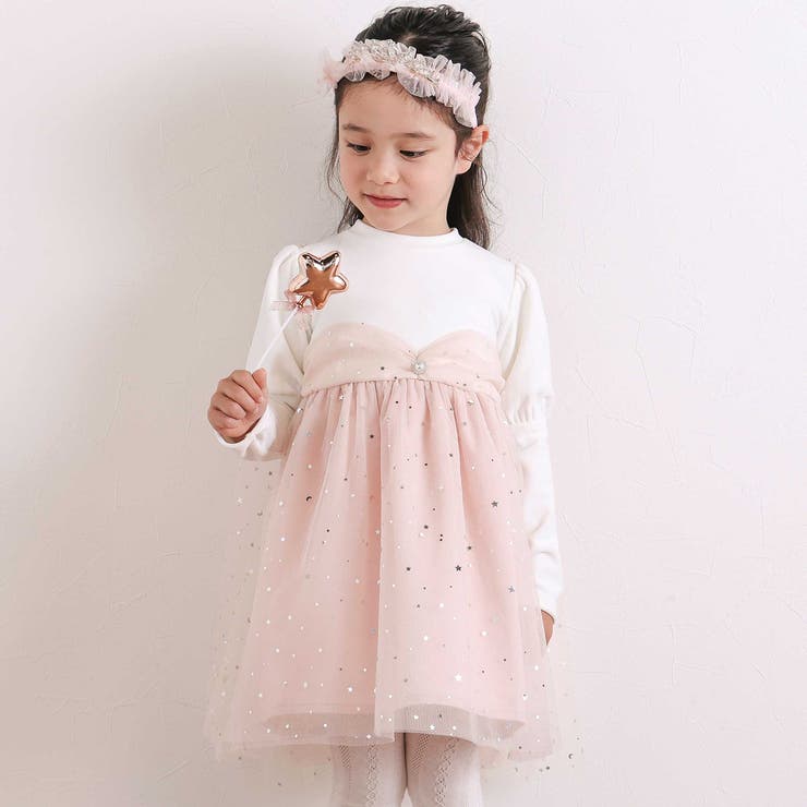ピンク | きらめく星のチュールマントつきベロアワンピース(80~130cm) | SLAP SLIP