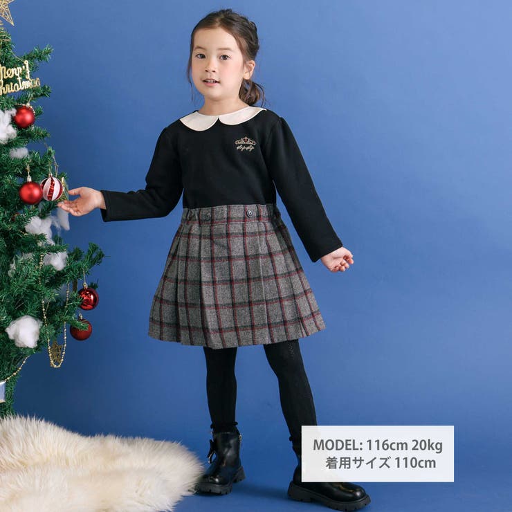 ティアラ刺しゅう付きチェックプリーツドッキングワンピース(90~130cm) | SLAP SLIP | 詳細画像2 