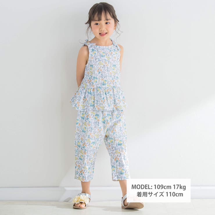綿麻裾フリル花柄プリントセットアップ(80~130cm)
