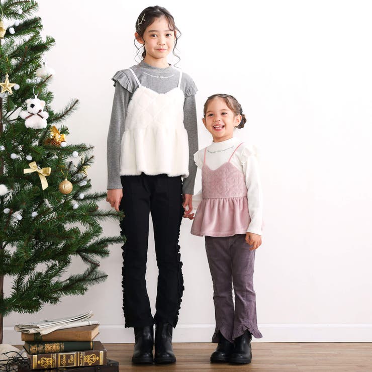 ラメ花キルトファーキャミソール+キラキラネックレス風プリント肩フリルトップス(8… | SLAP SLIP | 詳細画像6 