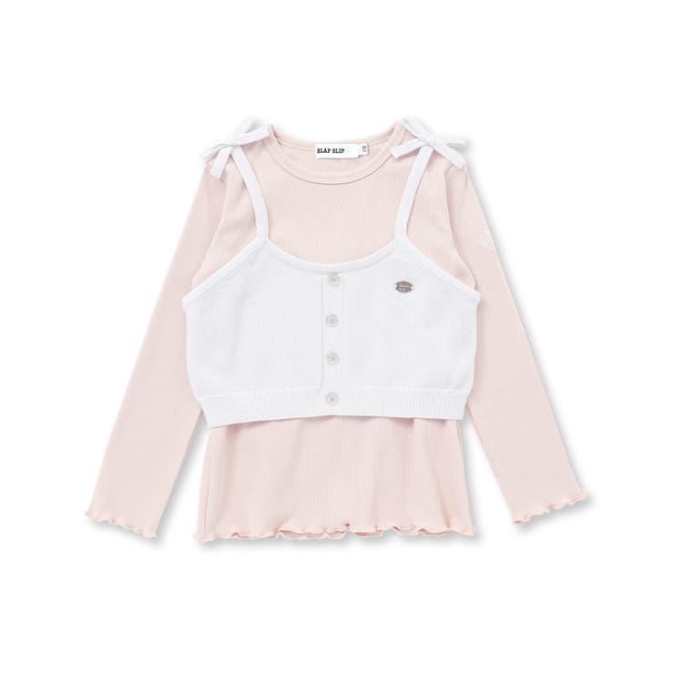 ピンク×ホワイト | ラメニットビスチェ+テレコTシャツ2点セット(90~130cm) | SLAP SLIP