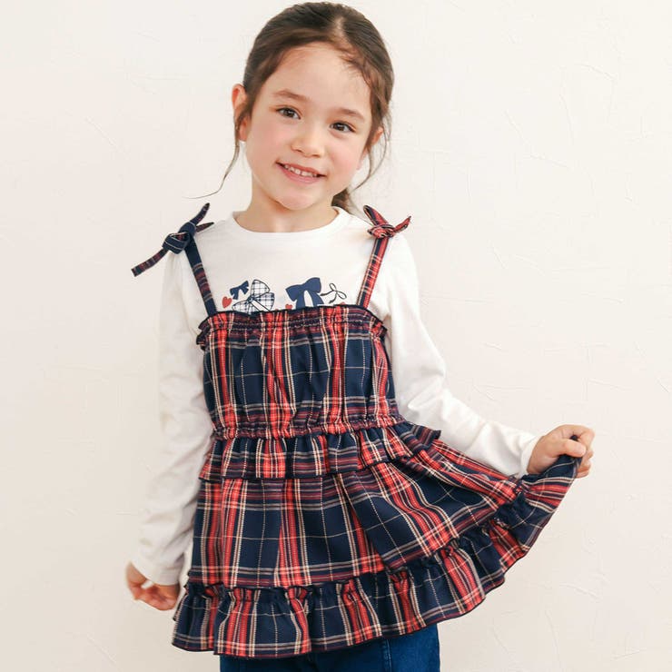 【お揃い】チェックティアードキャミソール+フロントプリント長袖カットソー2点セッ… | SLAP SLIP | 詳細画像1 