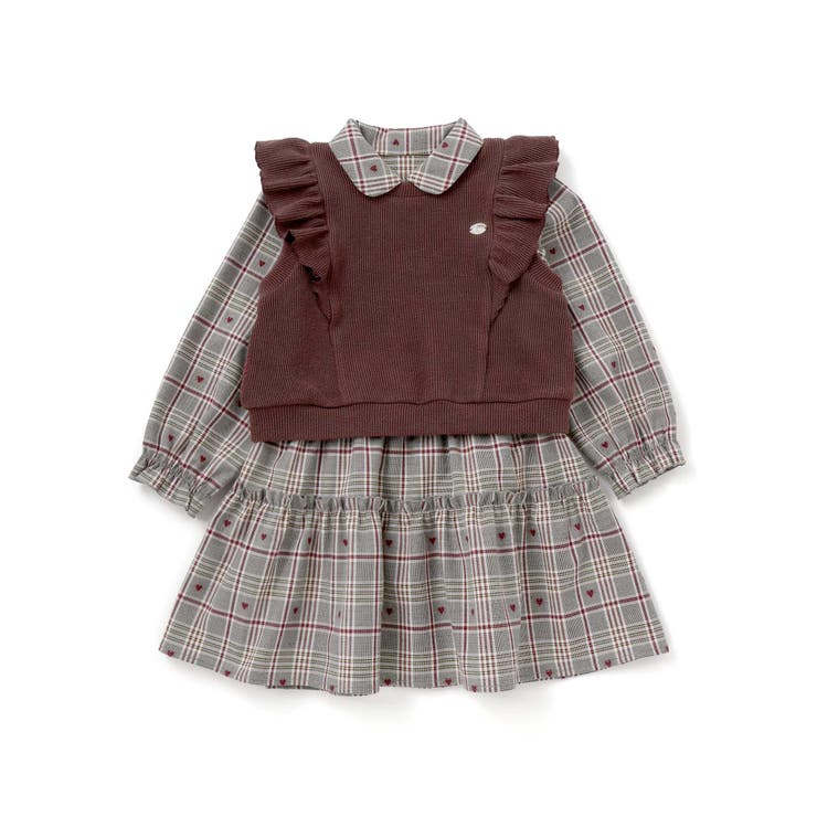 【お揃い】チェック花柄コーデュロイワンピース+ニットベスト2点セット(80~13… | SLAP SLIP | 詳細画像21 