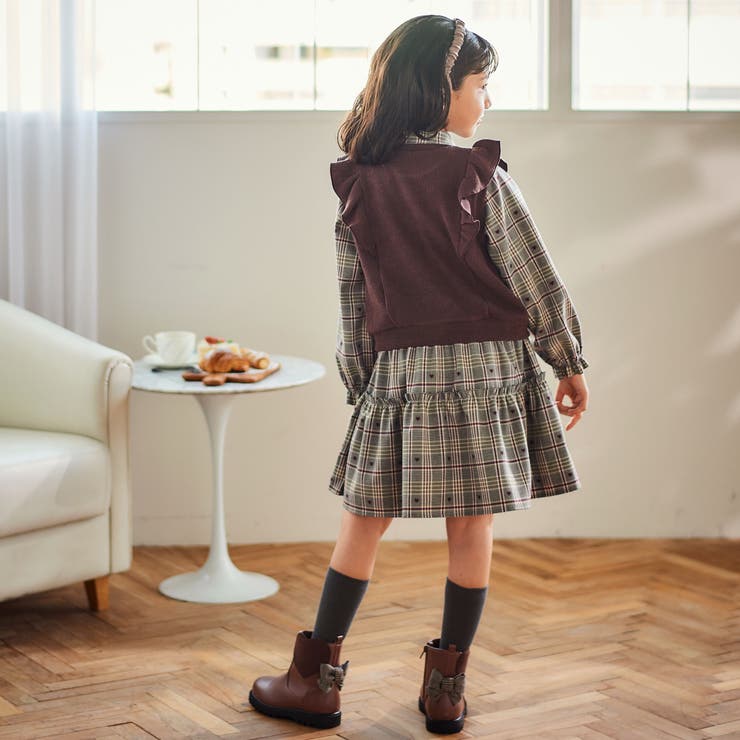 【お揃い】チェック花柄コーデュロイワンピース+ニットベスト2点セット(80~13… | SLAP SLIP | 詳細画像27 