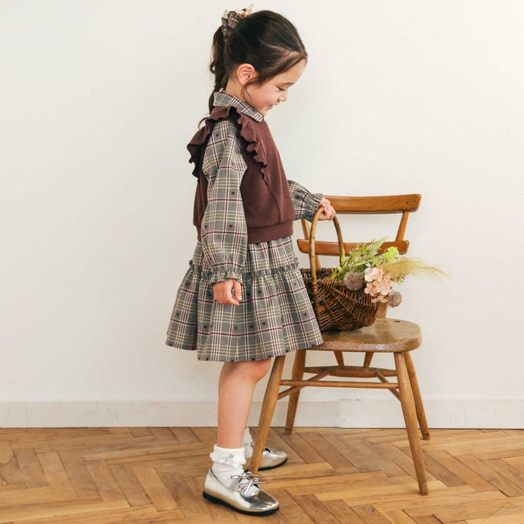 【お揃い】チェック花柄コーデュロイワンピース+ニットベスト2点セット(80~13… | SLAP SLIP | 詳細画像31 