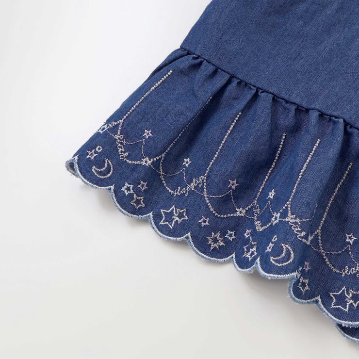 キラキラ刺しゅう裾スカラップ無地ドットライトオンスデニムセットアップ(90~13… | SLAP SLIP | 詳細画像10 