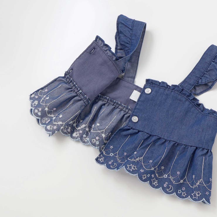 キラキラ刺しゅう裾スカラップ無地ドットライトオンスデニムセットアップ(90~13… | SLAP SLIP | 詳細画像11 