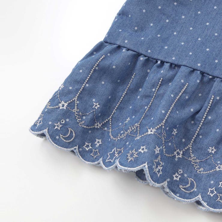 キラキラ刺しゅう裾スカラップ無地ドットライトオンスデニムセットアップ(90~13… | SLAP SLIP | 詳細画像20 