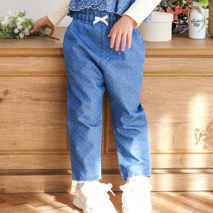 キラキラ刺しゅう裾スカラップ無地ドットライトオンスデニムセットアップ(90~13… | SLAP SLIP | 詳細画像23 