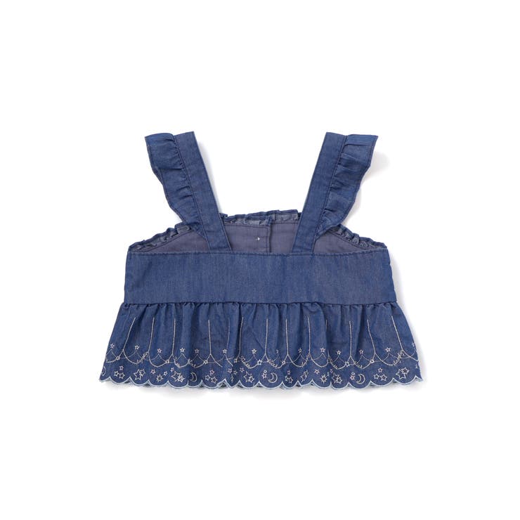 キラキラ刺しゅう裾スカラップ無地ドットライトオンスデニムセットアップ(90~13… | SLAP SLIP | 詳細画像6 