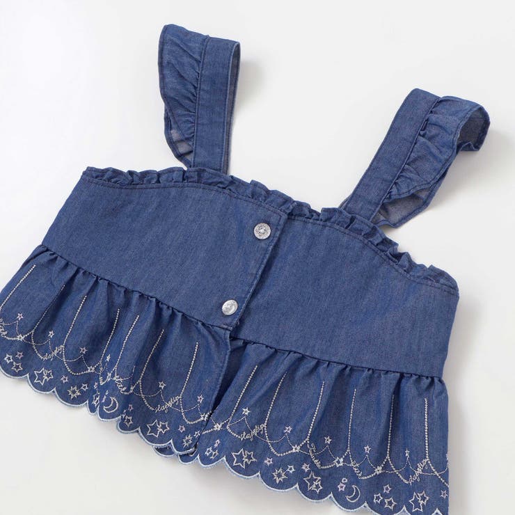 キラキラ刺しゅう裾スカラップ無地ドットライトオンスデニムセットアップ(90~13… | SLAP SLIP | 詳細画像8 