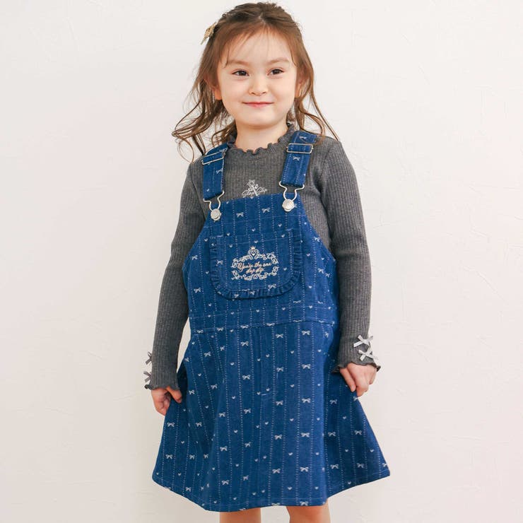 ネイビー系 | デニムツイル総柄ジャンパースカート(80~130cm) | SLAP SLIP