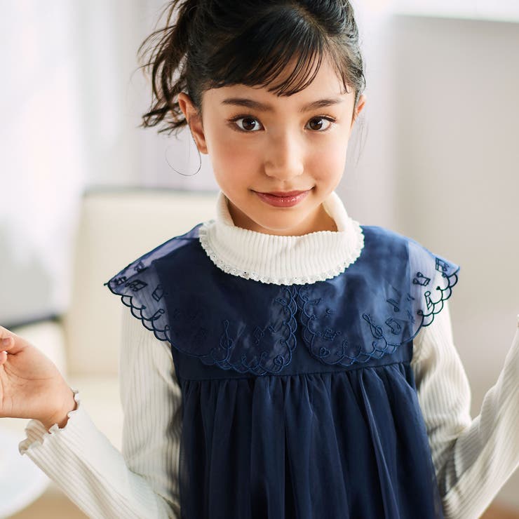 ハート音符刺しゅうオーガンジービッグカラーワンピース(80~130cm) | SLAP SLIP | 詳細画像5 