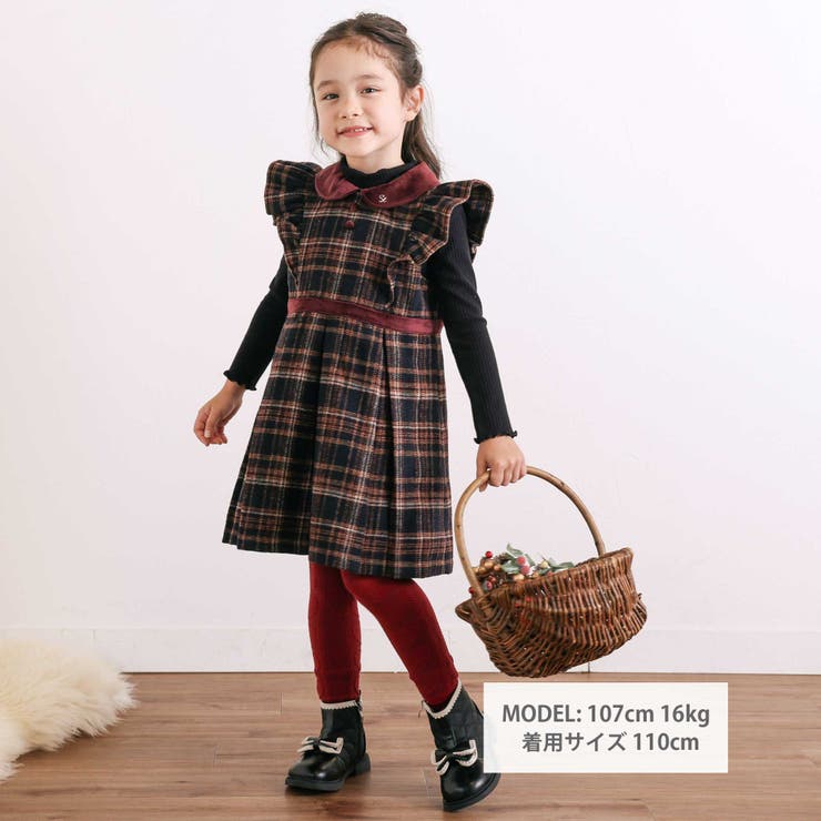【お揃い】襟付きタックスカートチェックジャンパースカート(90~130cm) | SLAP SLIP | 詳細画像2 