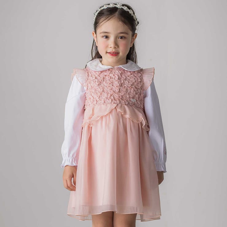 ふわふわオーガンジーフリルリボンペプラムドレス風ジャンパースカート