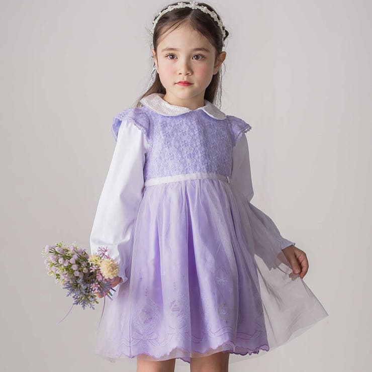 パープル | 花レースフェミニンモチーフ刺しゅう裾スカラップジャンパースカート(110~130… | SLAP SLIP