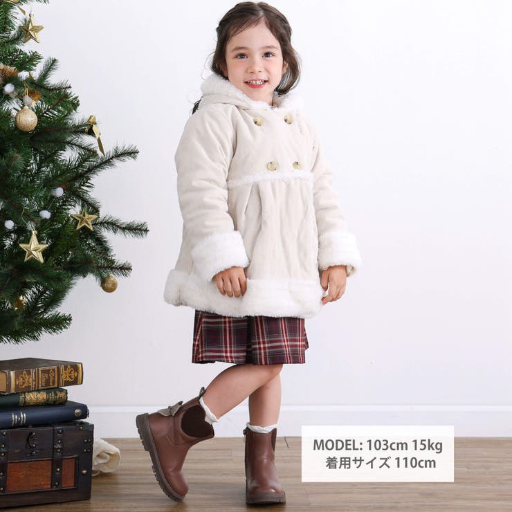 フード付きファーダブルムートンコート(90~140cm)[品番：BEBK0010183