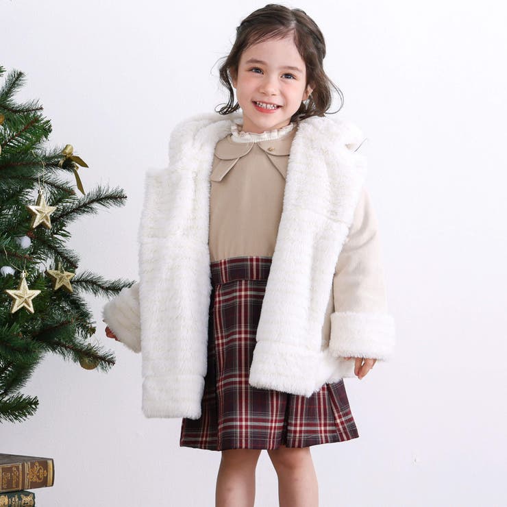 フード付きファーダブルムートンコート(90~140cm)[品番：BEBK0010183