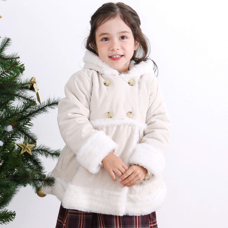 フード付きファーダブルムートンコート(90~140cm)[品番：BEBK0010183