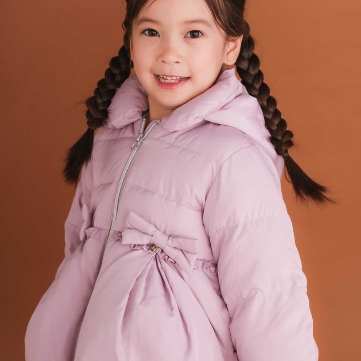 フード付き腰リボンペプラムダウンコート(90~130cm)[品番：BEBK0012137