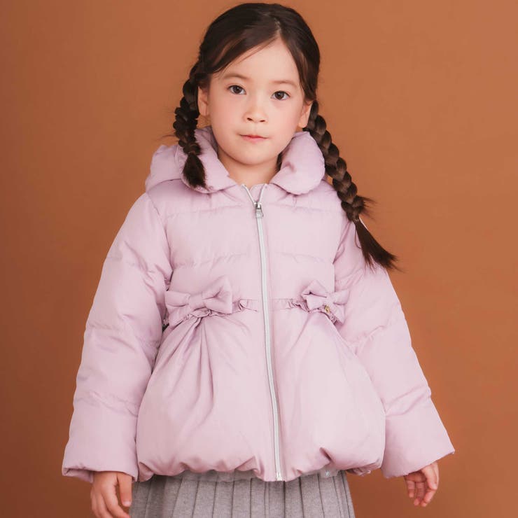 フード付き腰リボンペプラムダウンコート(90~130cm)[品番：BEBK0012137