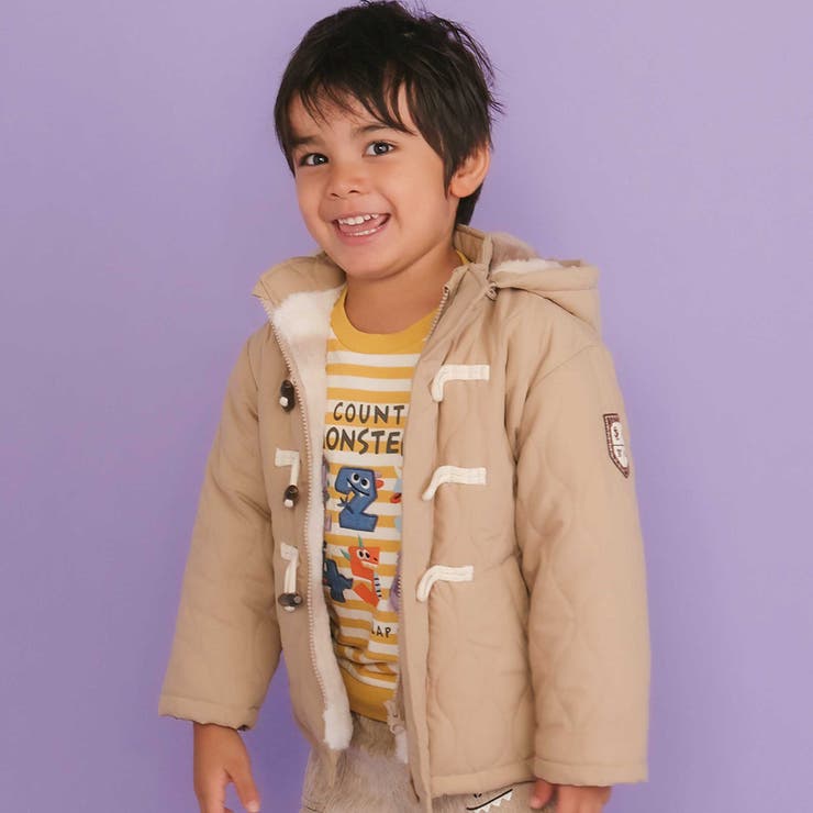 ベージュ | キルトタフタ×チェックファーダッフルコート(80~130cm) | SLAP SLIP