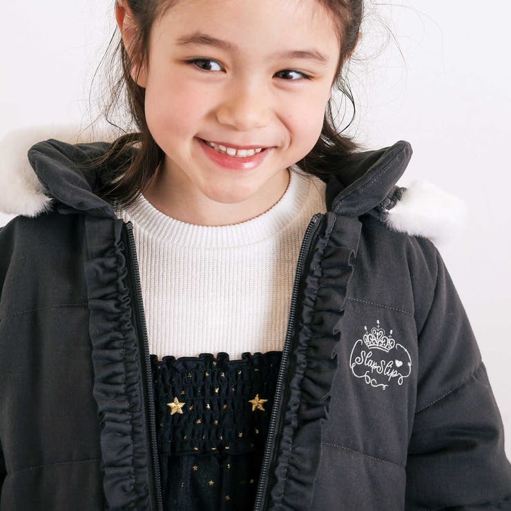 ふわふわファーポケットフリルたっぷり中綿ロングコート(90～130cm） | SLAP SLIP | 詳細画像20 