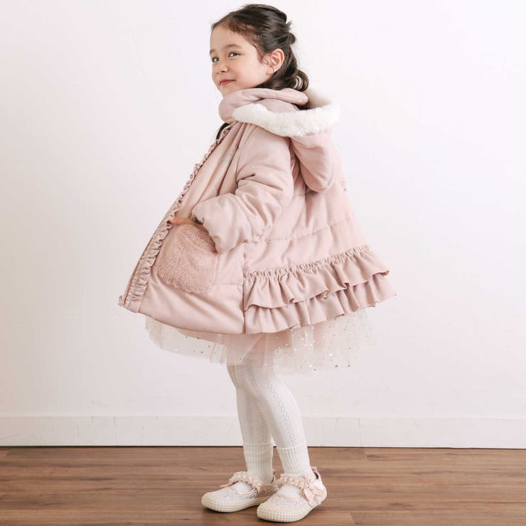 ふわふわファーポケットフリルたっぷり中綿ロングコート(90～130cm） | SLAP SLIP | 詳細画像21 