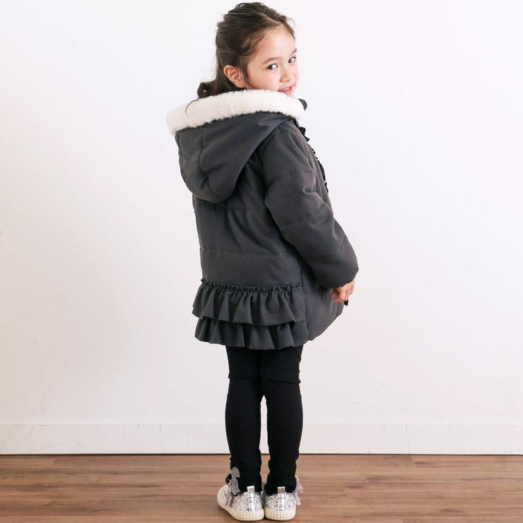 ふわふわファーポケットフリルたっぷり中綿ロングコート(90～130cm） | SLAP SLIP | 詳細画像3 