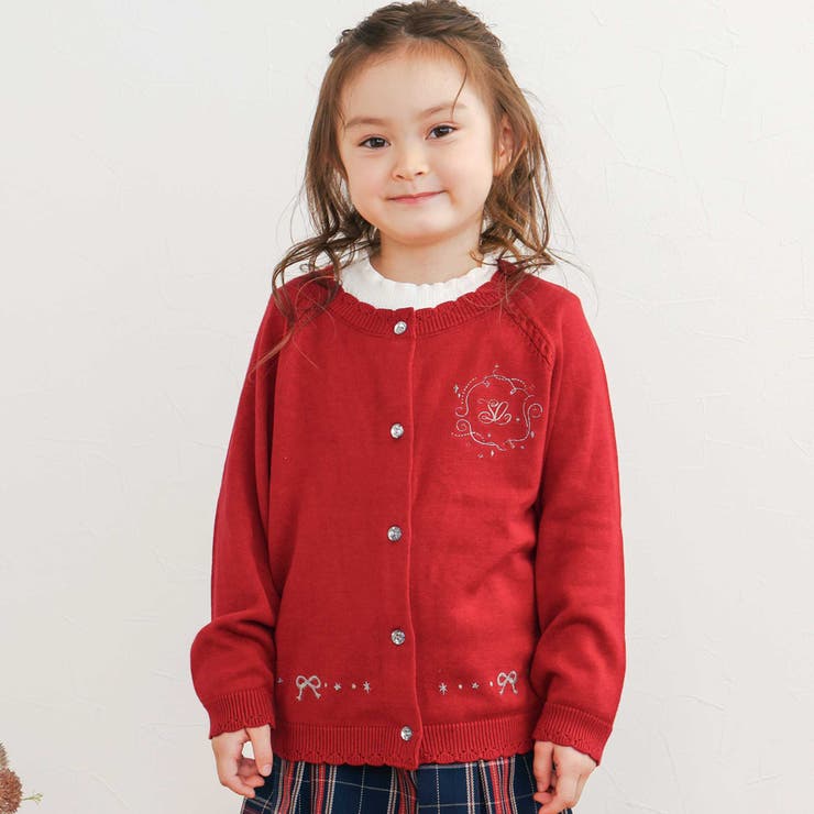 ジュエル風ボタン縁スカラップニットカーディガン(90~130cm) | SLAP SLIP | 詳細画像1 