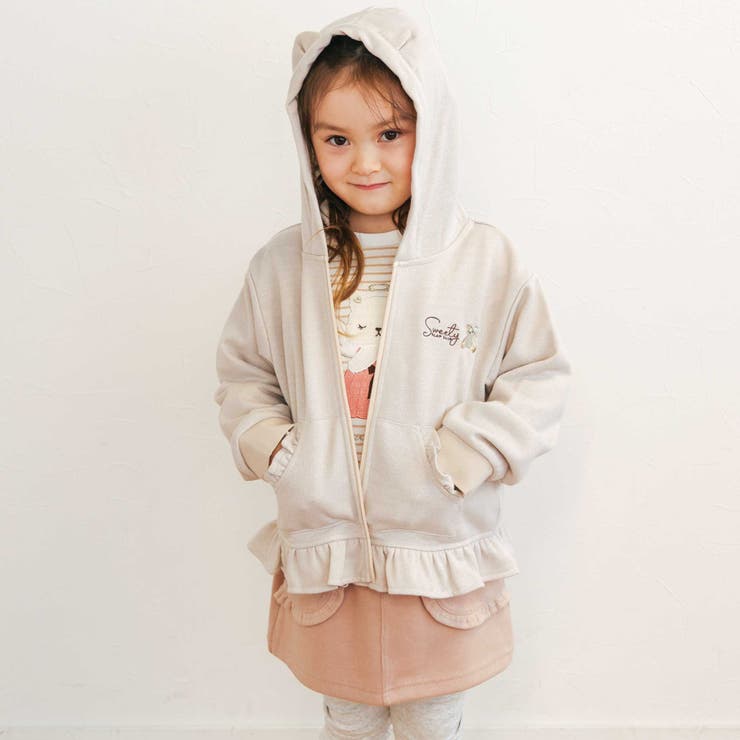 アニマルネコウサギ耳付きフード裾フリルフルジップパーカー(80~130cm) | SLAP SLIP | 詳細画像4 