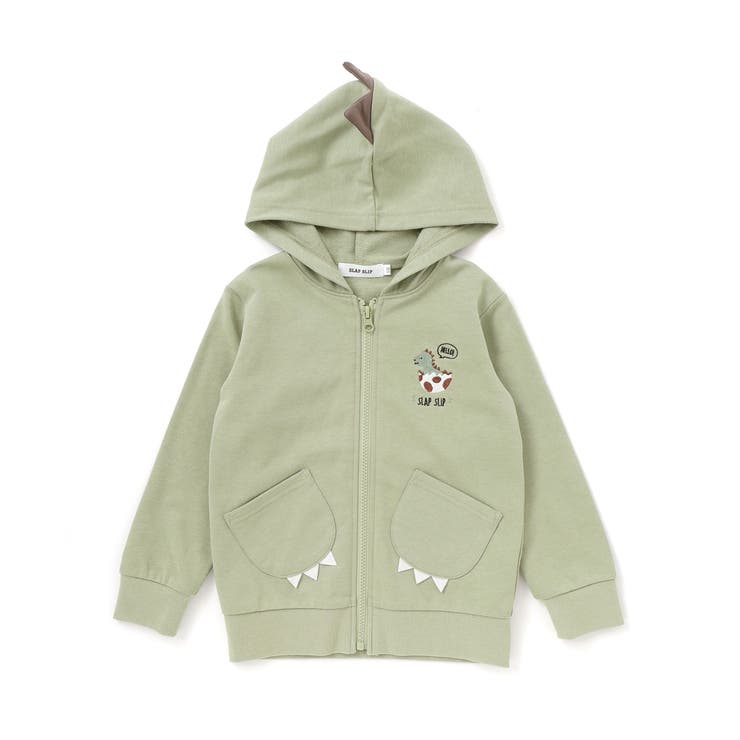 グリーン | ツンツン恐竜トサカフード付きフルジップパーカー(80~120cm) | SLAP SLIP