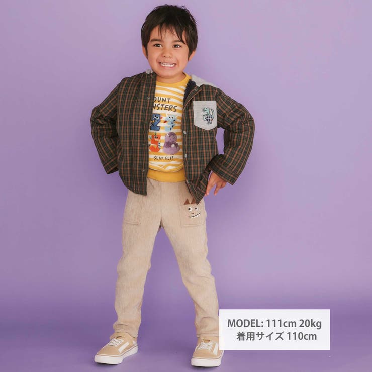 【リバーシブル】ツンツン恐竜トサカフード付きチェックボアジャケット(80~130… | SLAP SLIP | 詳細画像2 
