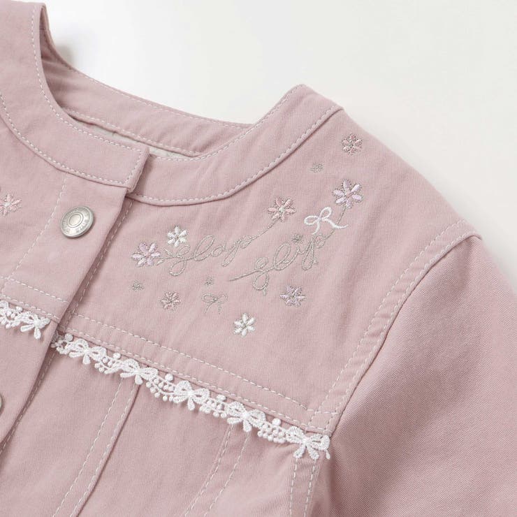 ツイルデニム後ろリボンレース刺しゅう入りノーカラージャケット(90~130cm) | SLAP SLIP | 詳細画像10 